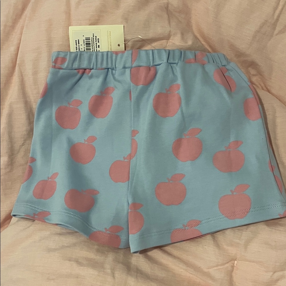 The Beaufort Bonnet Company Blue and Pink apple Shorts with pink bow - Picture 3 of 3